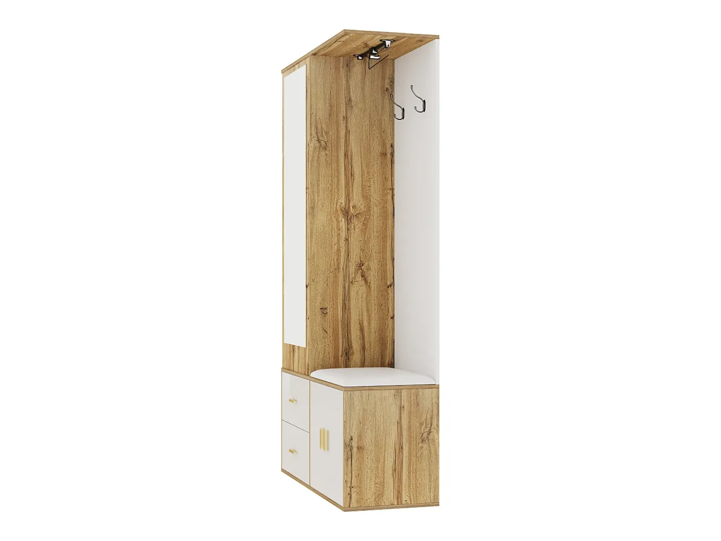 Armario 100x38x108.1 cm - Con espejo - Con zapatero - Con ganchos y perchas retráctiles - Blanco + Natural