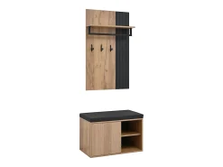 Armario zapatero + panel con 8 ganchos para salón - 70 x 36 x 146 cm - negro y natural