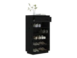 Armario zapatero de madera maciza de pino negro 60x34x105 cm ES920189