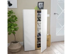 Armario zapatero Eitan Blanco Artik (Blanco Mate) - Roble Nodi