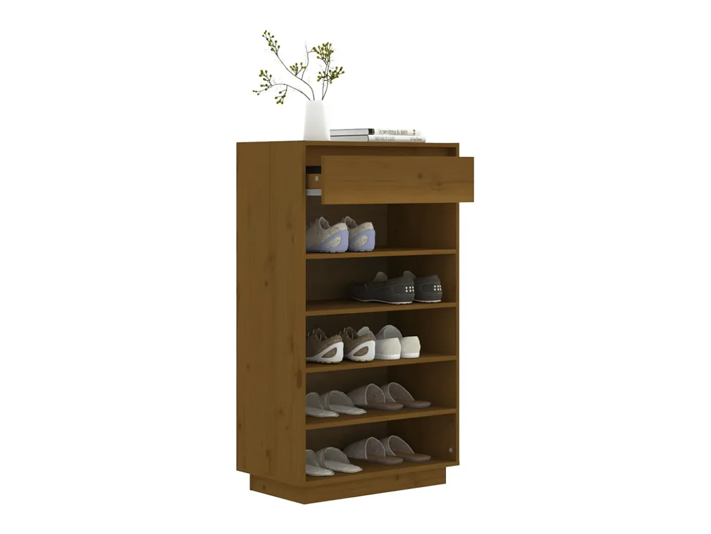 Armario zapatero madera maciza de pino marrón miel 60x34x105 cm ES486040