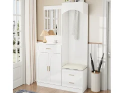 Armario/combinación armario-zapatero con espejo + 1 cajón + 3 puertas - 110 x 33 x 185,5 - MDF - blanco