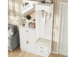 Armario/combinación armario-zapatero con espejo + 1 cajón + 3 puertas - 110 x 33 x 185,5 - MDF - blanco