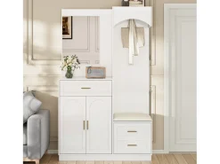 Armario/combinación armario-zapatero con espejo + 1 cajón + 3 puertas - 110 x 33 x 185,5 - MDF - blanco