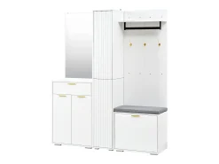 Armario/perchero - 150 x 36 x 180 cm - con banco zapatero + mueble de almacenaje + espejo + cajones - aglomerado - blanco