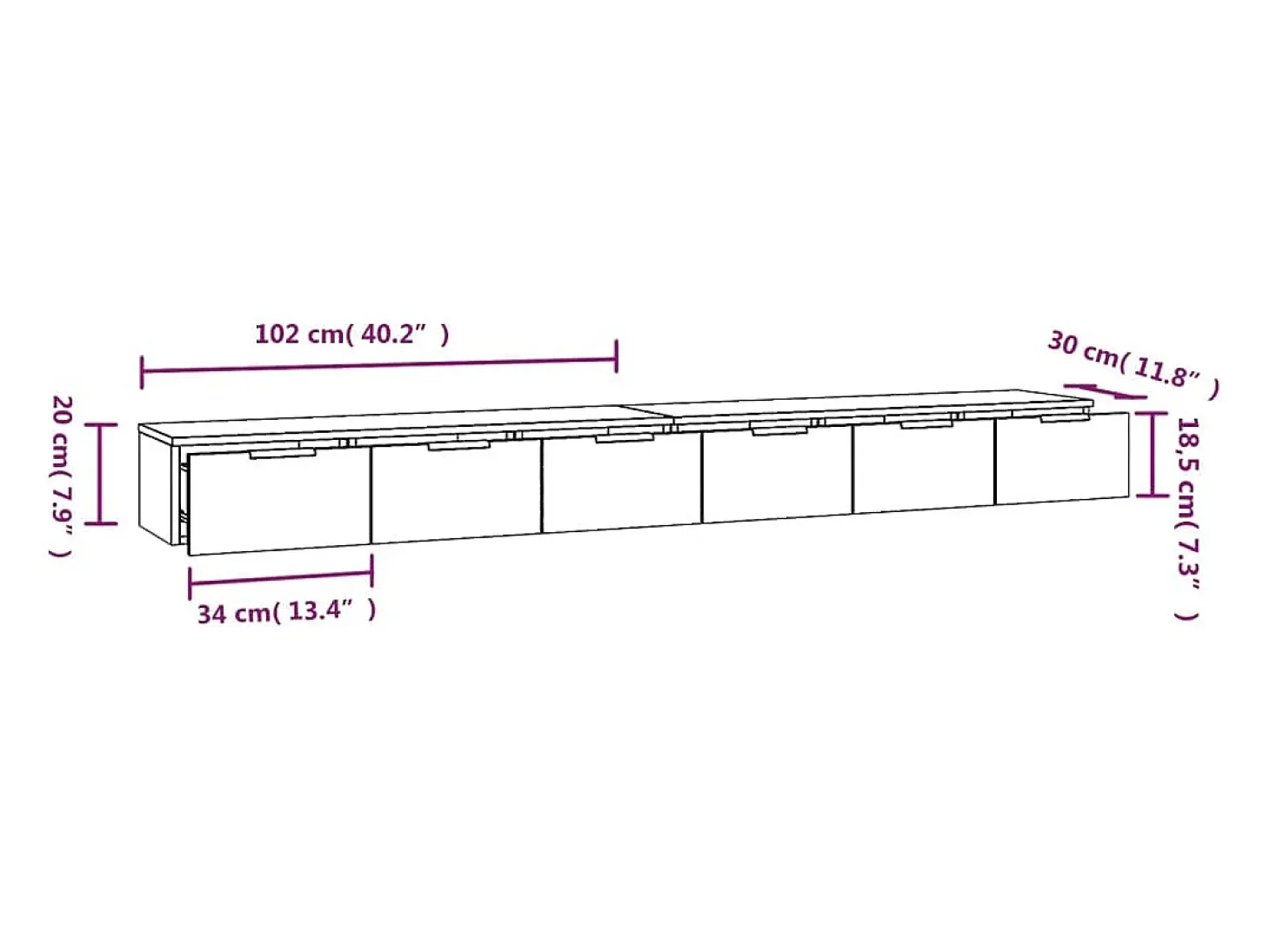 Armarios de pared 2 piezas Gris hormigón 102x30x20cm Madera de ingeniería