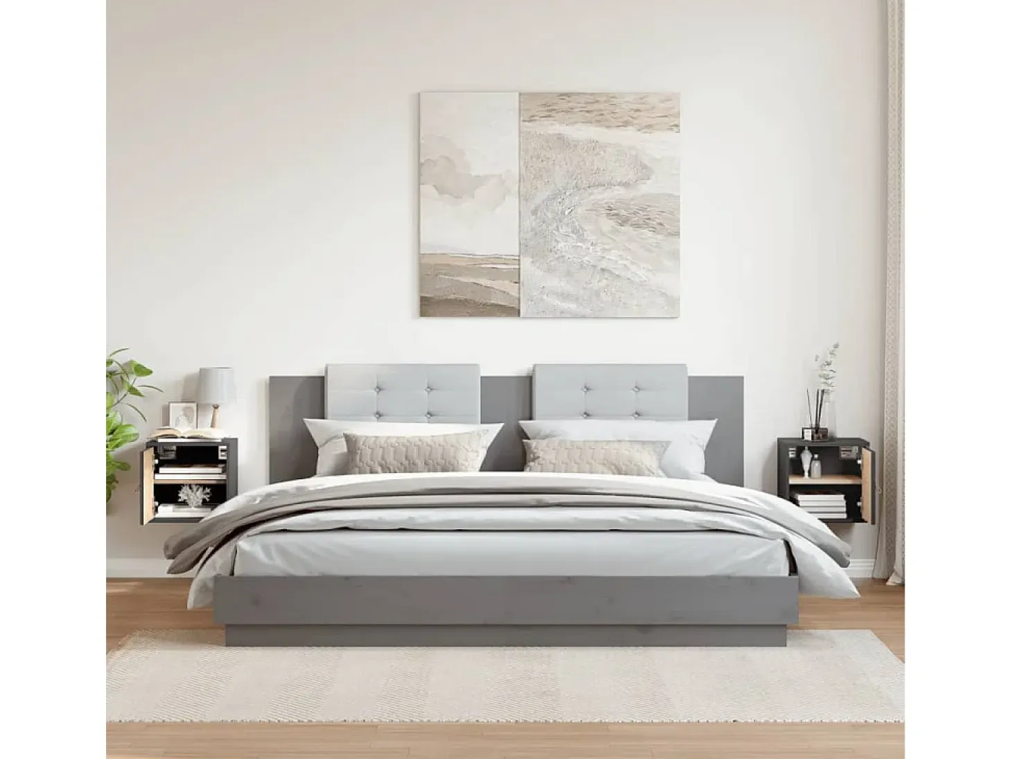 Armarios de pared 2 uds Gris 31,5x30x30 cm Madera maciza de pino