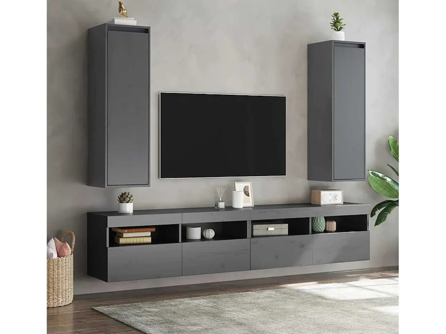 Armarios de pared 2 uds Gris 30x30x100 cm Madera maciza de pino