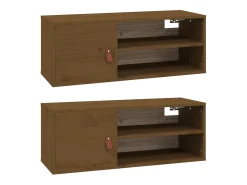 Armarios de pared 2 uds Marrón miel 80x30x30 cm Madera maciza de pino