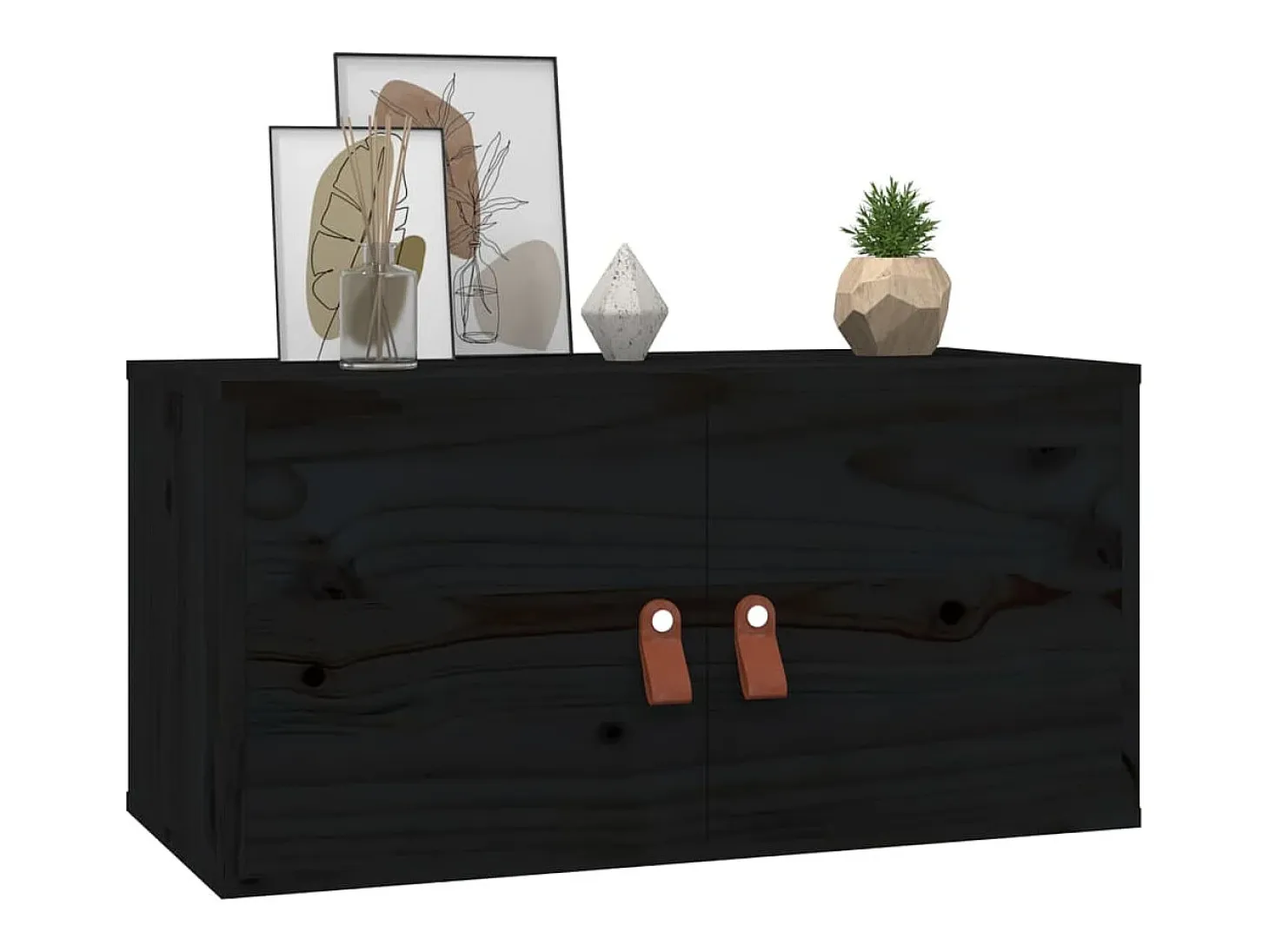 Armarios de pared 2 uds Negro 60x30x30 cm Madera maciza de pino