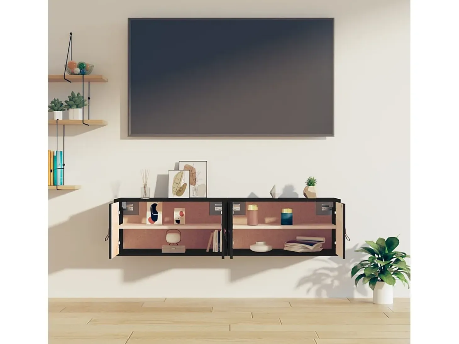 Armarios de pared 2 uds Negro 60x30x30 cm Madera maciza de pino