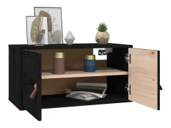 Armarios de pared 2 uds Negro 60x30x30 cm Madera maciza de pino
