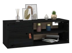Armarios de pared 2 uds Negro 80x30x30 cm Madera maciza de pino