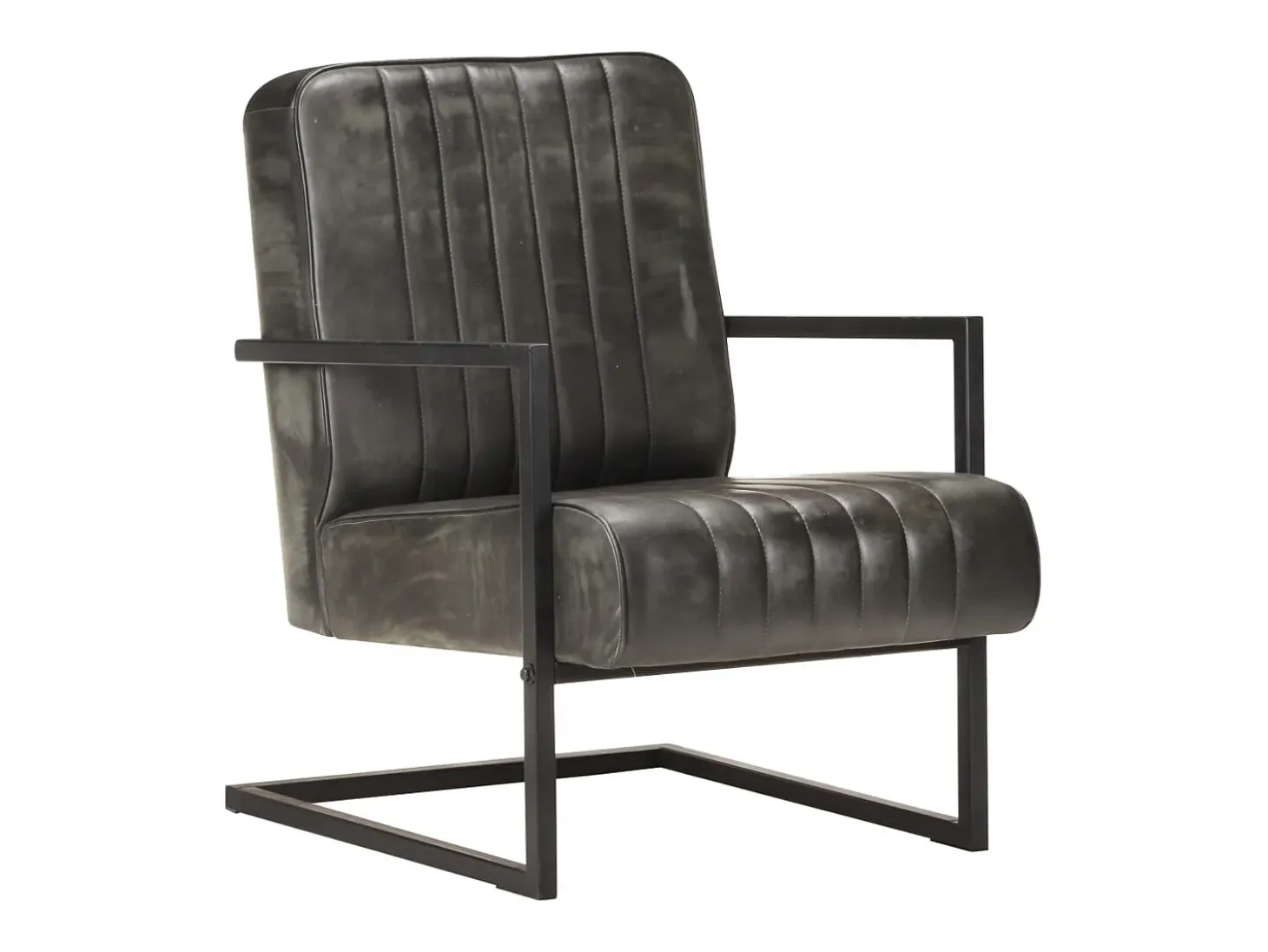 Armel Sillón voladizo cuero auténtico gris envejecido