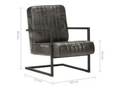 Armel Sillón voladizo cuero auténtico gris envejecido