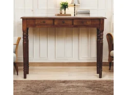 Artisan Furniture Madera maciza Consola de castaño con patas torneadas y 3 cajones
