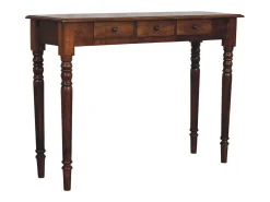 Artisan Furniture Madera maciza Consola de castaño con patas torneadas y 3 cajones