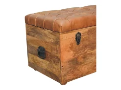 Artisan Furniture Madera maciza Baúl de almacenamiento estilo roble con piel de búfalo