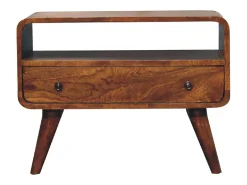 Artisan Furniture Mini mueble de televisión curvo de madera maciza color castaño
