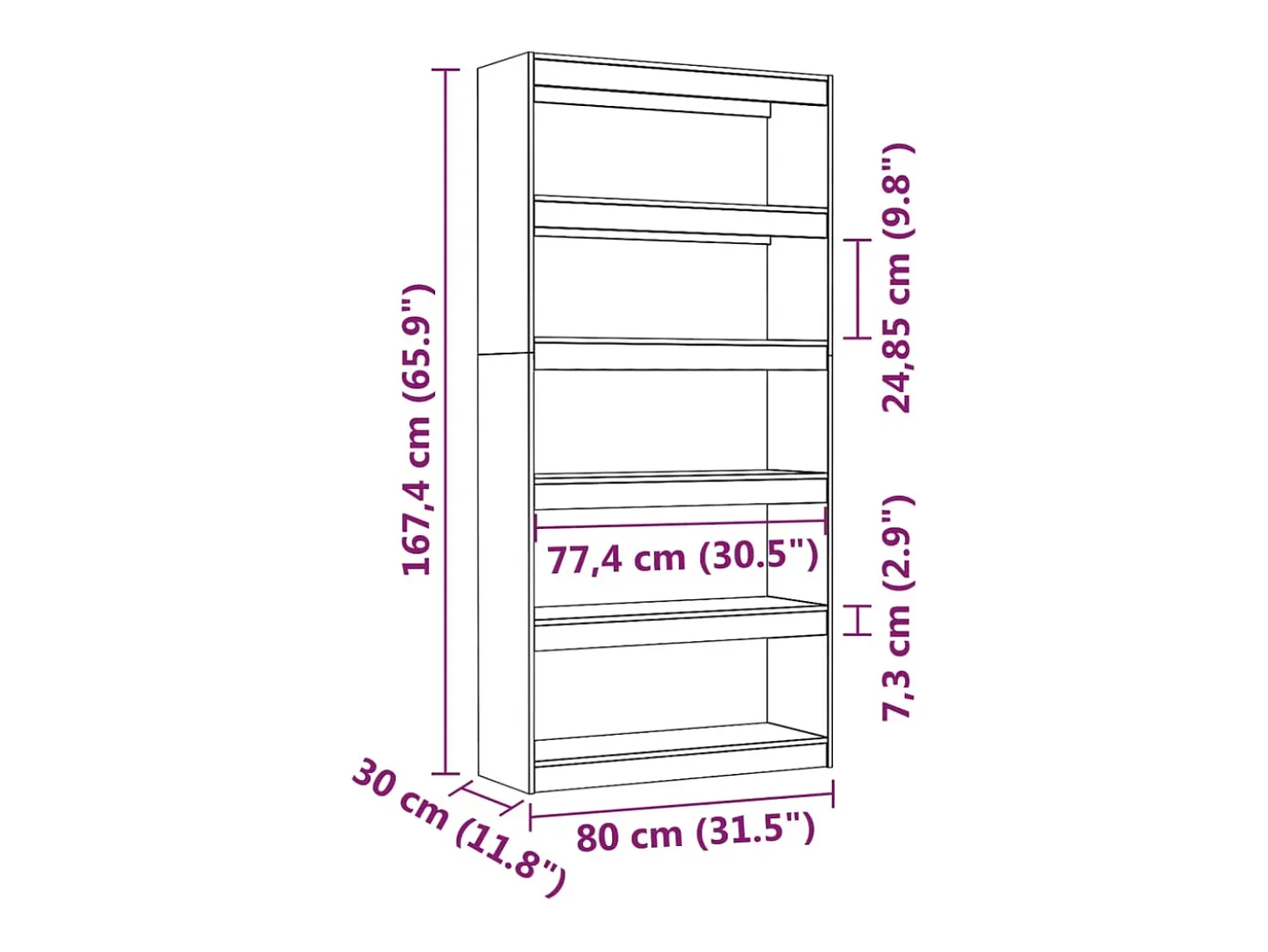 Aruna Estantería/divisor de espacios madera de pino 80x30x167,4 cm