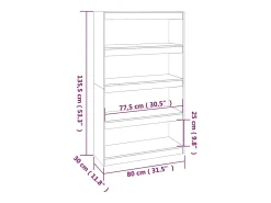 Aruna Estantería/divisor de espacios madera pino negro 80x30x135,5 cm
