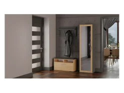 ATARA - Armario de recibidor con espejo grande - 180x50x35 cm - 2 estantes + espacio para colgar - Mueble de recibidor
