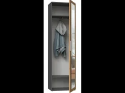 ATARA - Armario de recibidor con espejo grande - 180x50x35 cm - 2 estantes + espacio para colgar - Mueble de recibidor