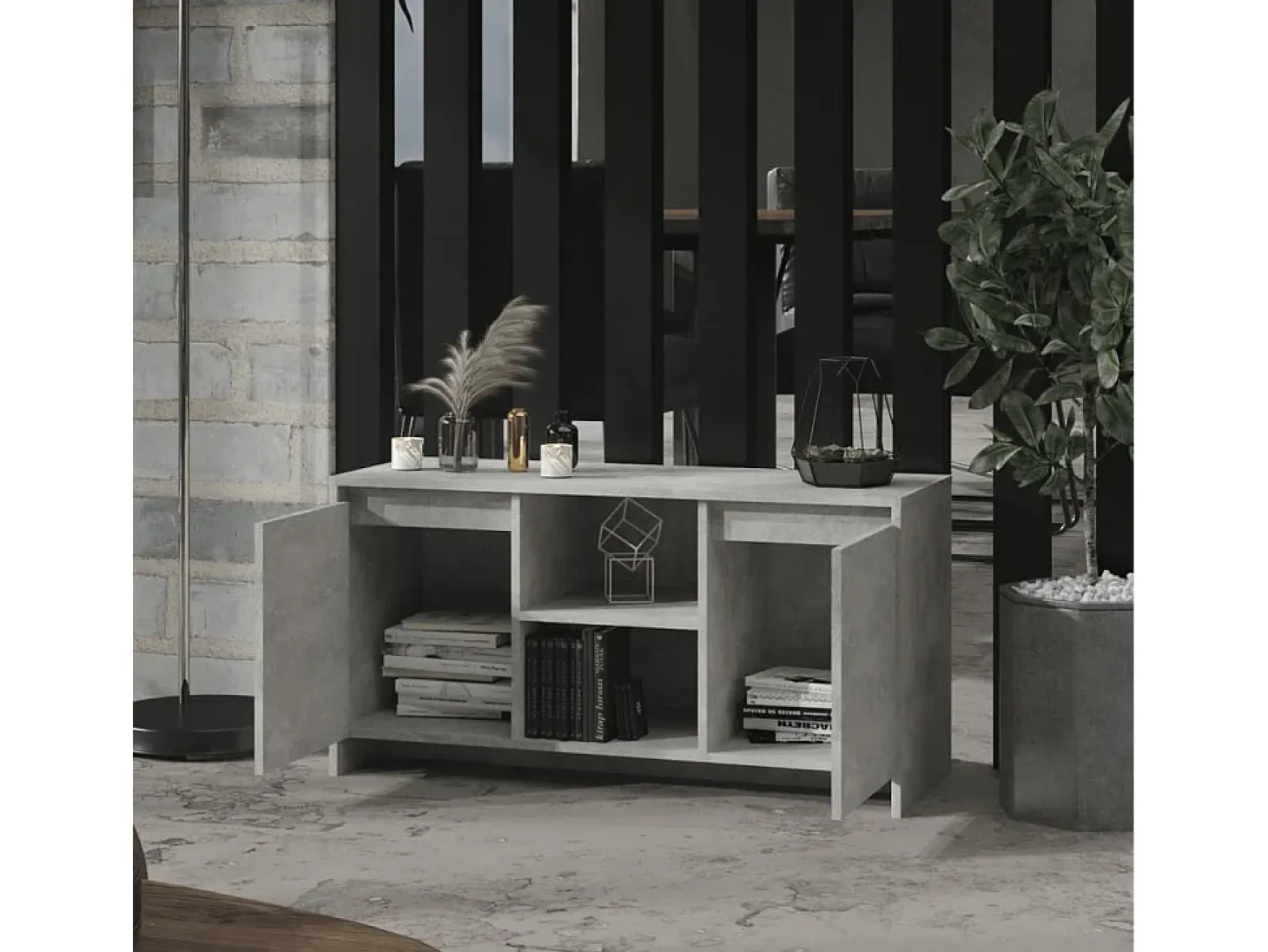 Atkinson Mueble de TV madera contrachapada gris hormigón 102x37,5x52,5cm
