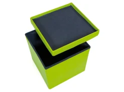 Auténticas cajas de almacenaje, taburete, plegable con tapa color verde.