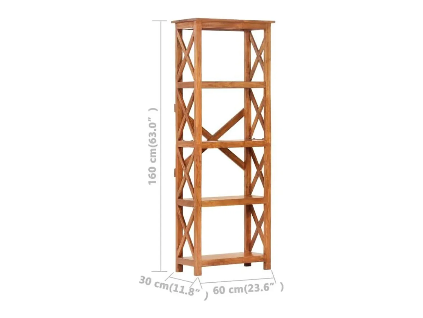 Ayla Estantería de madera maciza de acacia acabado miel 60x30x160 cm
