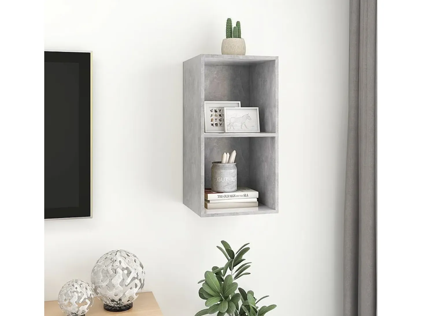 Aymee Mueble de pared de TV madera contrachapada hormigón 37x37x72 cm