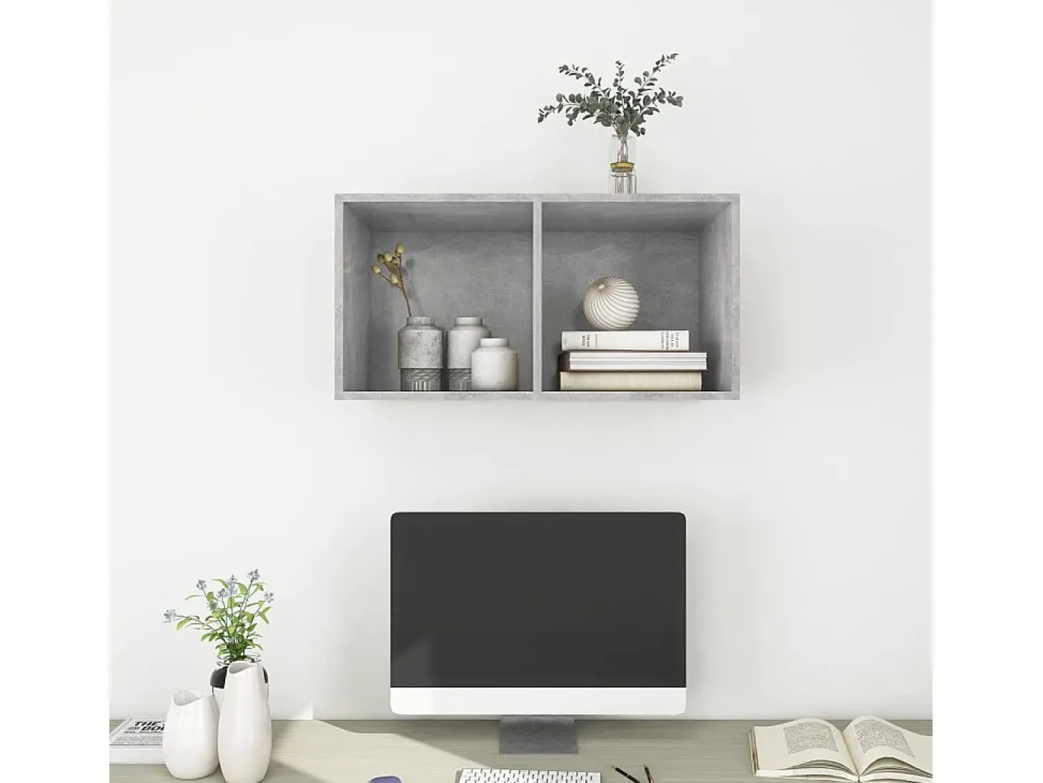 Aymee Mueble de pared de TV madera contrachapada hormigón 37x37x72 cm