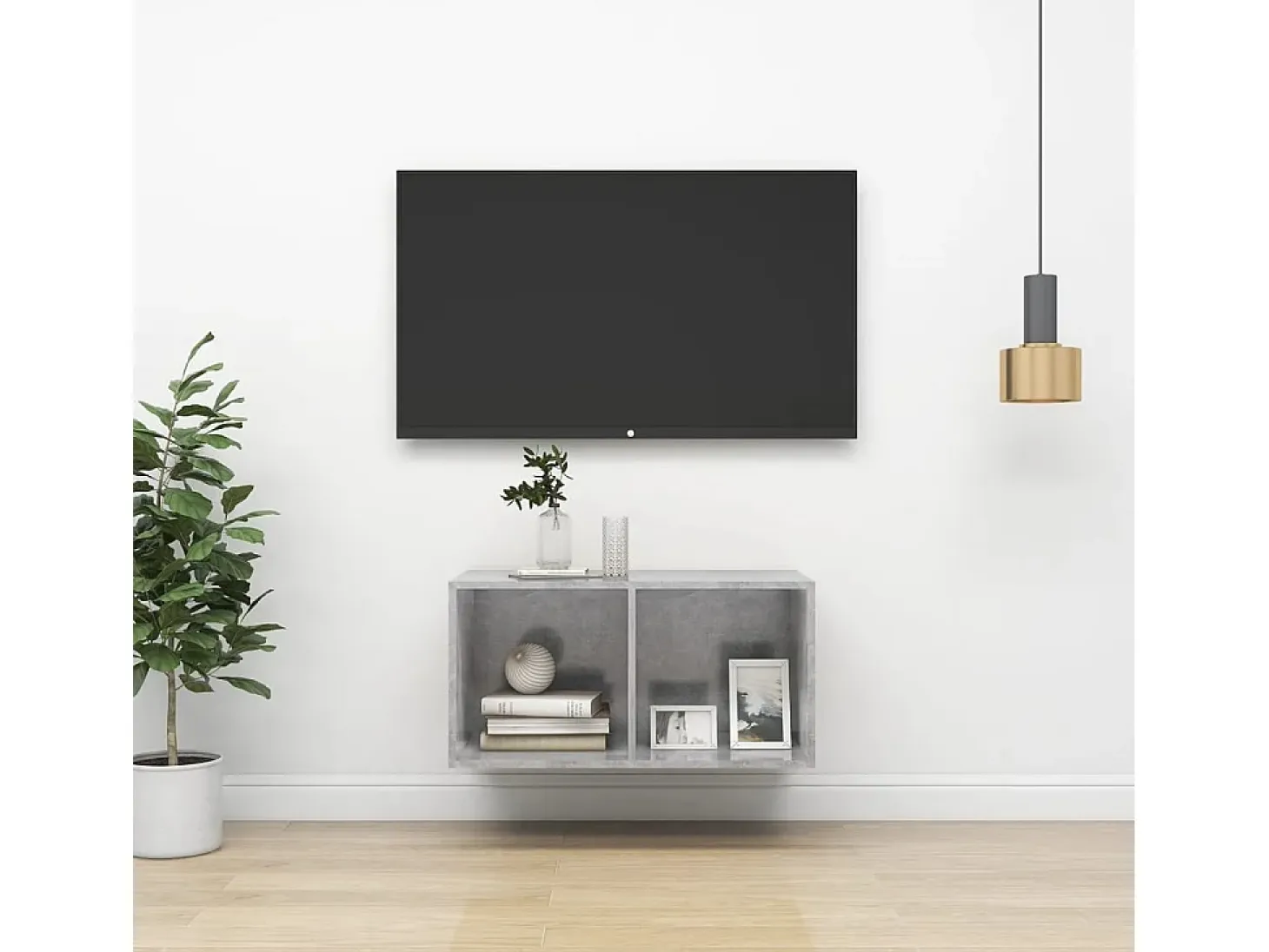 Aymee Mueble de pared de TV madera contrachapada hormigón 37x37x72 cm