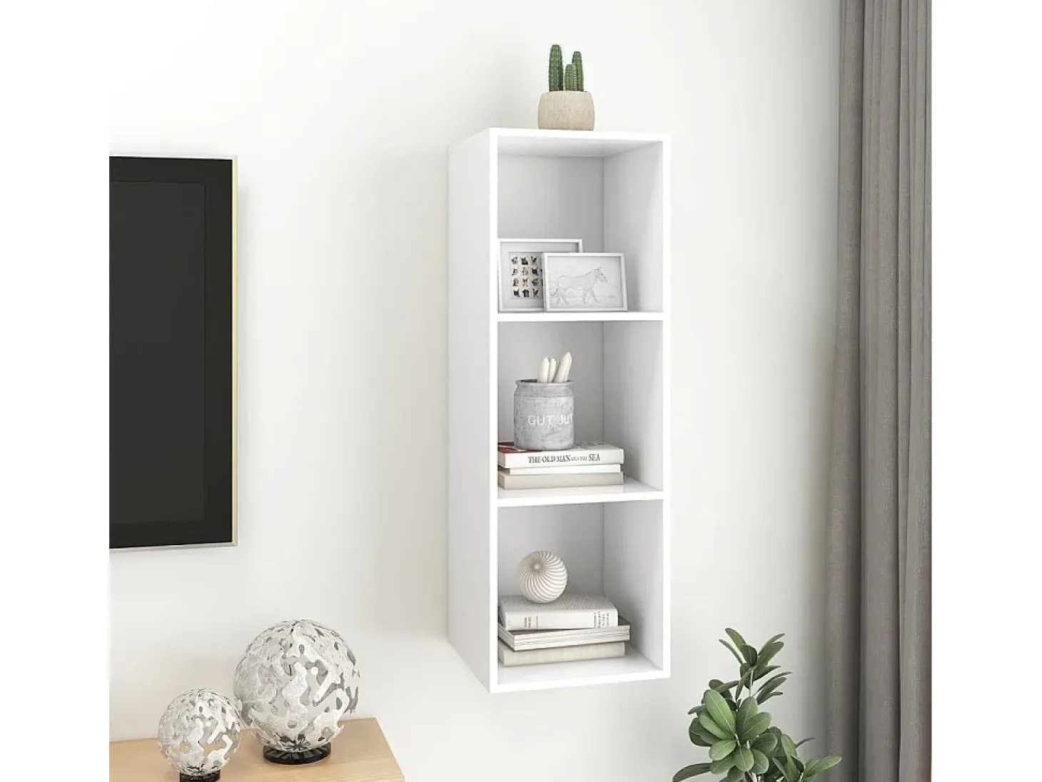 Aymee Mueble de pared para TV madera contrachapada blanco 37x37x107cm
