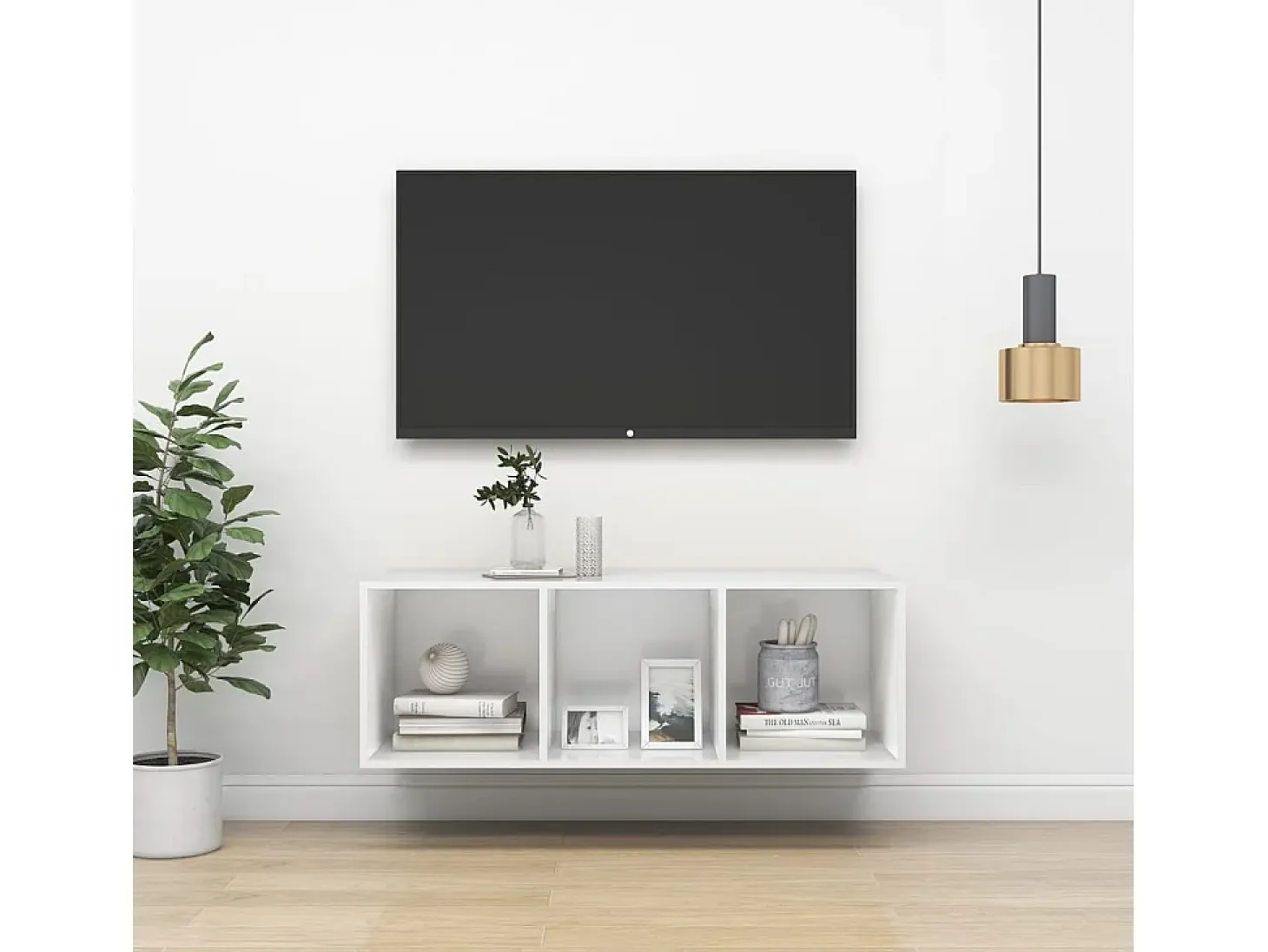 Aymee Mueble de pared para TV madera contrachapada blanco 37x37x107cm