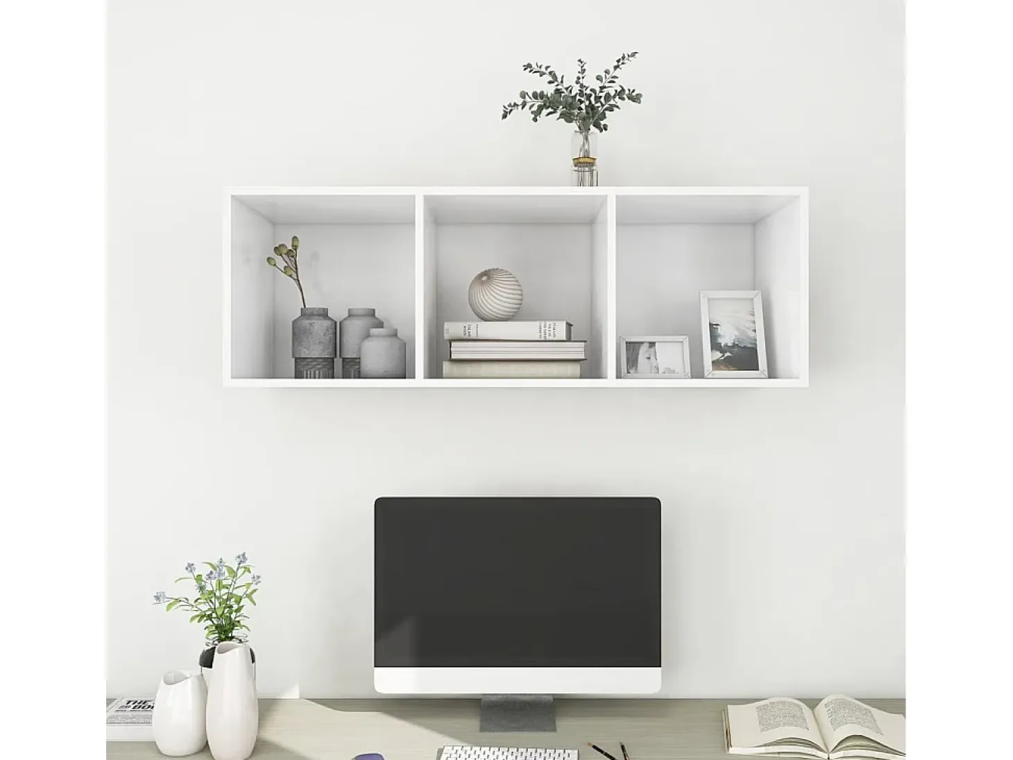 Aymee Mueble de pared para TV madera contrachapada blanco 37x37x107cm