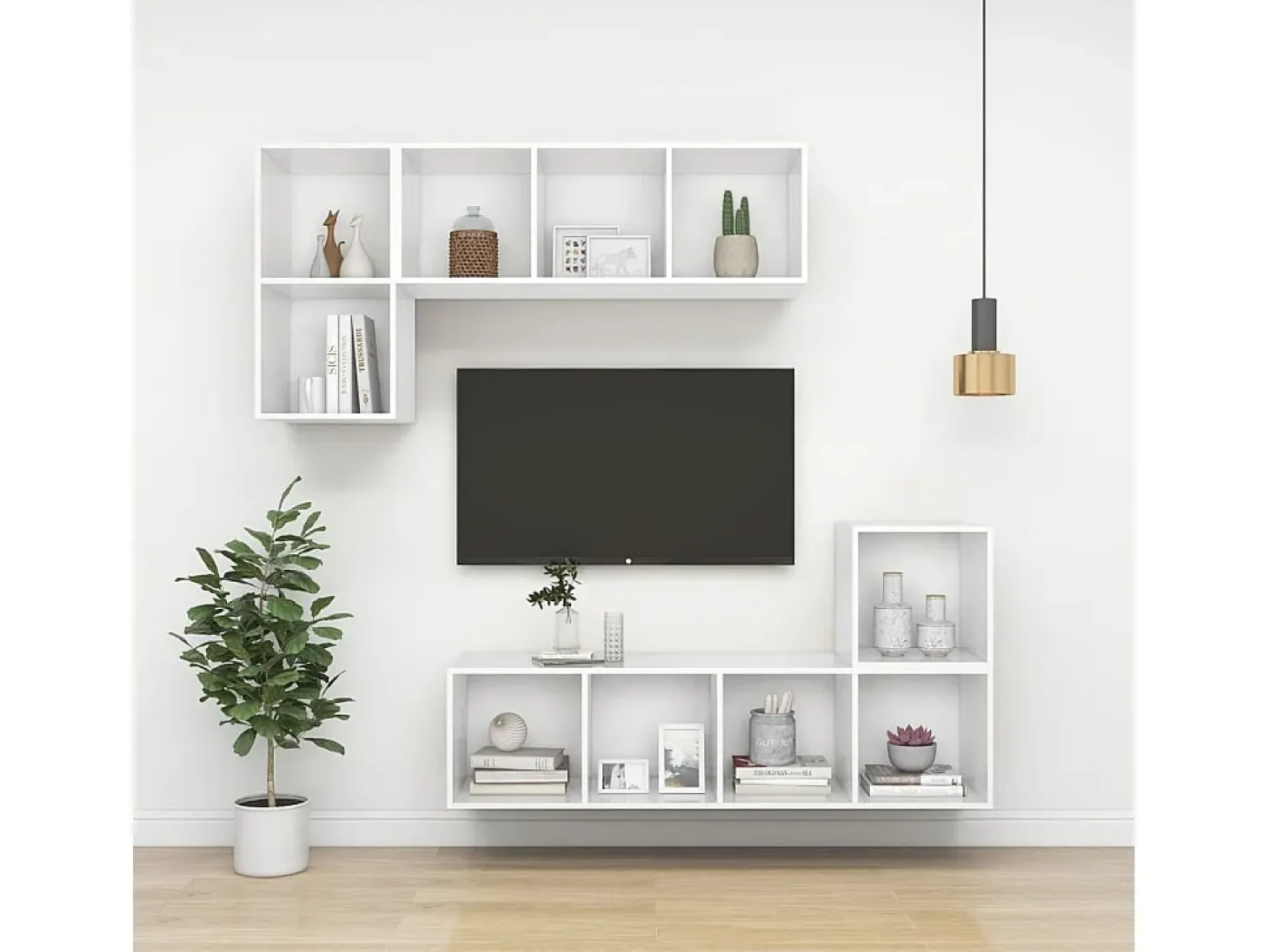 Aymee Mueble de pared para TV madera contrachapada blanco 37x37x107cm