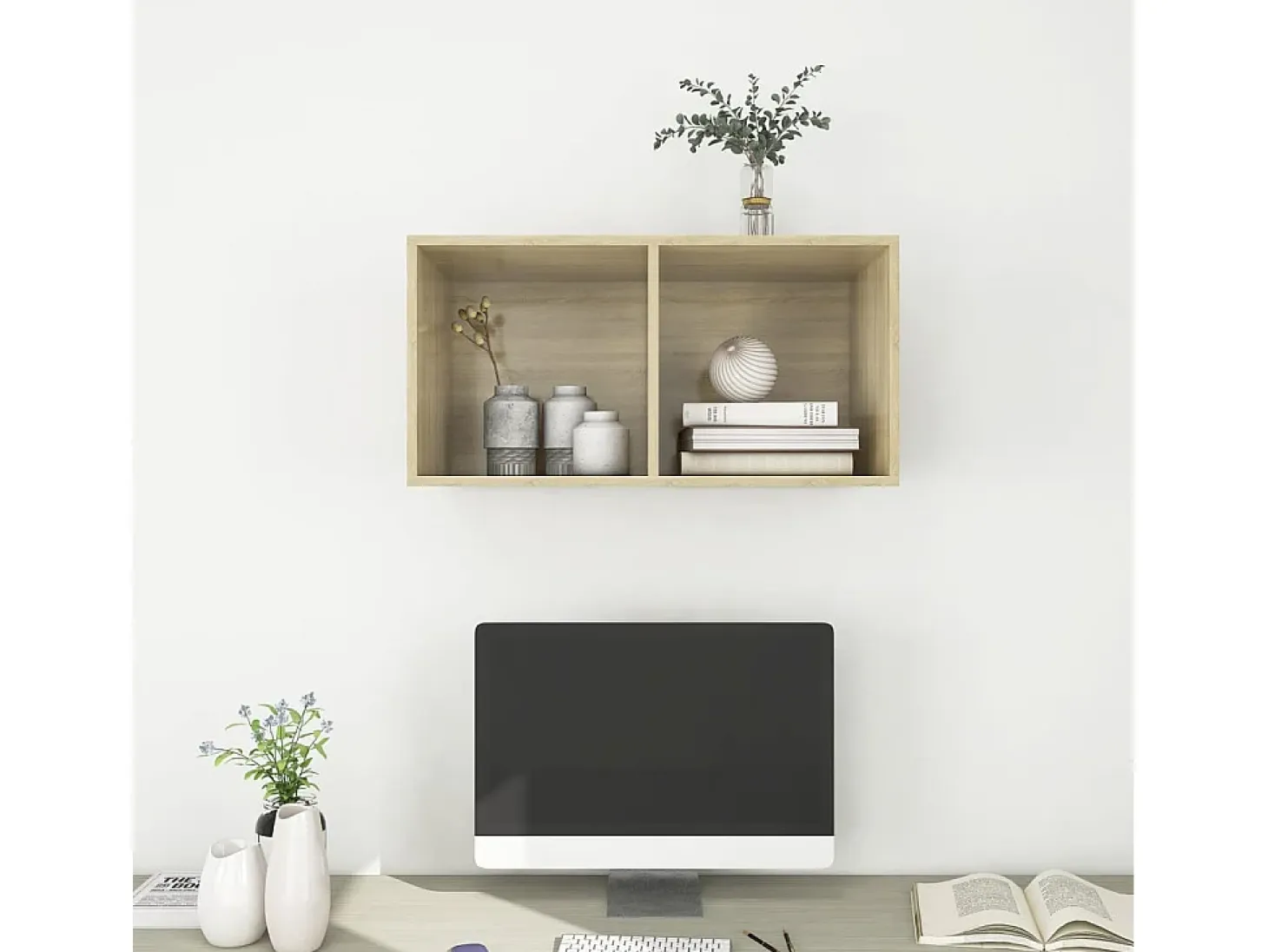 Aymee Mueble de pared para TV madera contrachapada roble 37x37x72 cm
