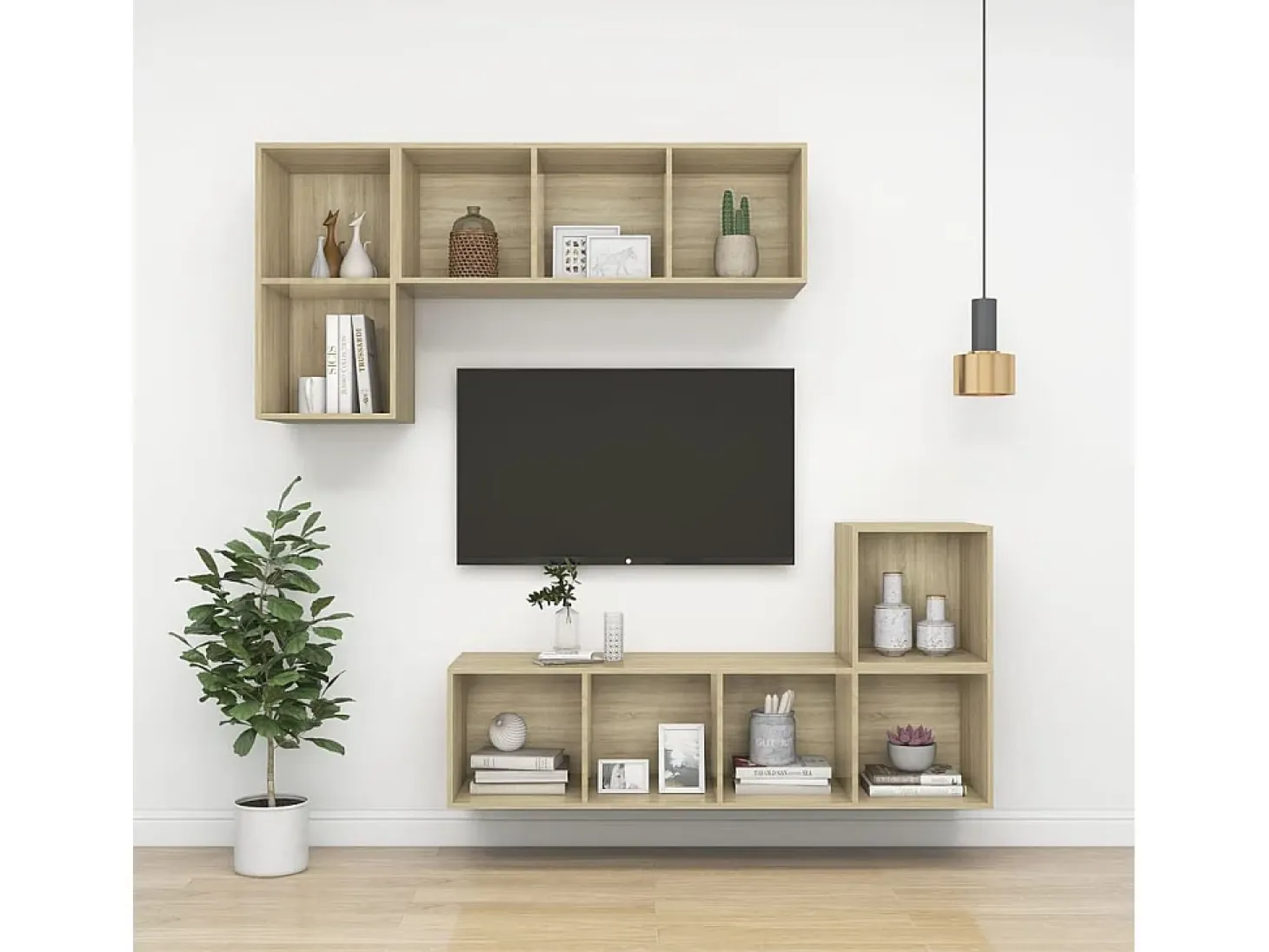 Aymee Mueble TV pared contrachapada color roble Sonoma 37x37x142,5 cm