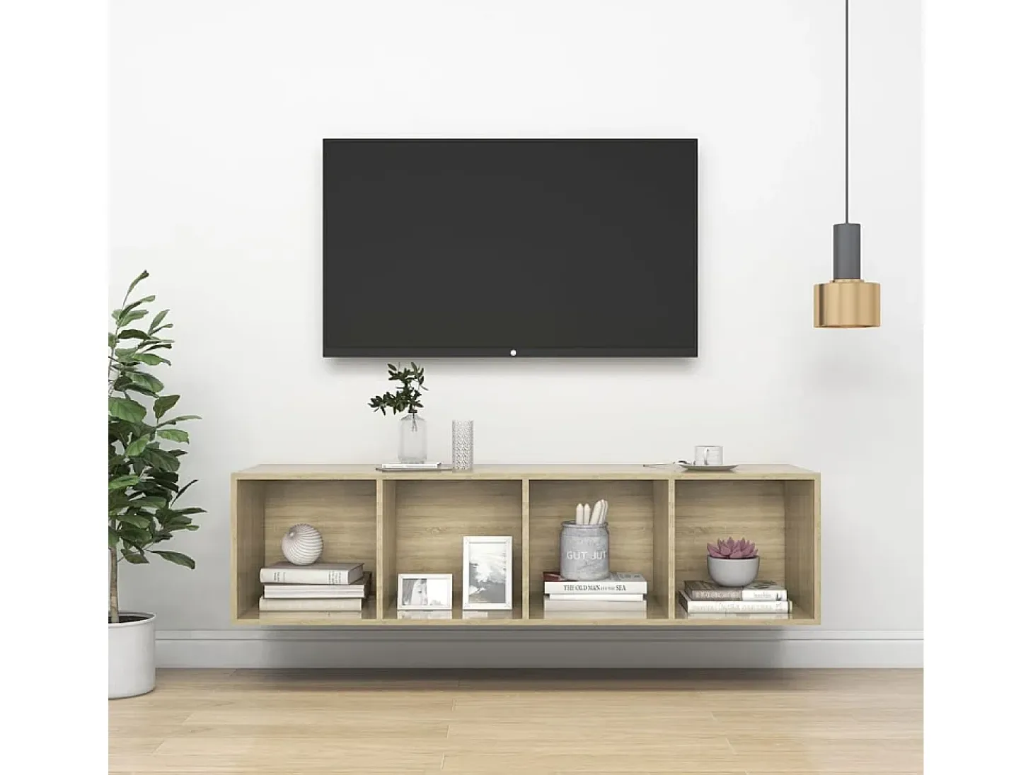 Aymee Mueble TV pared contrachapada color roble Sonoma 37x37x142,5 cm