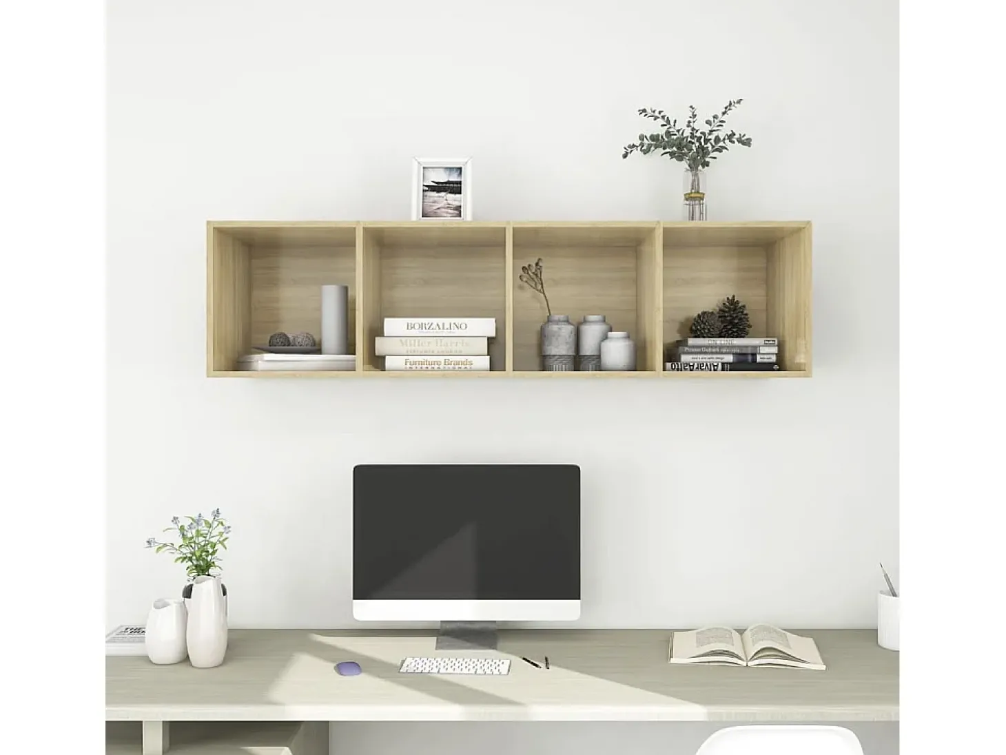 Aymee Mueble TV pared contrachapada color roble Sonoma 37x37x142,5 cm