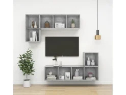 Aymee Mueble TV pared madera contrachapada hormigón 37x37x142,5 cm