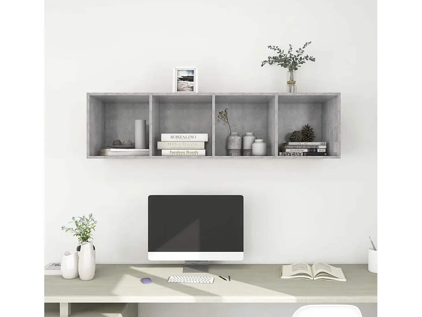 Aymee Mueble TV pared madera contrachapada hormigón 37x37x142,5 cm