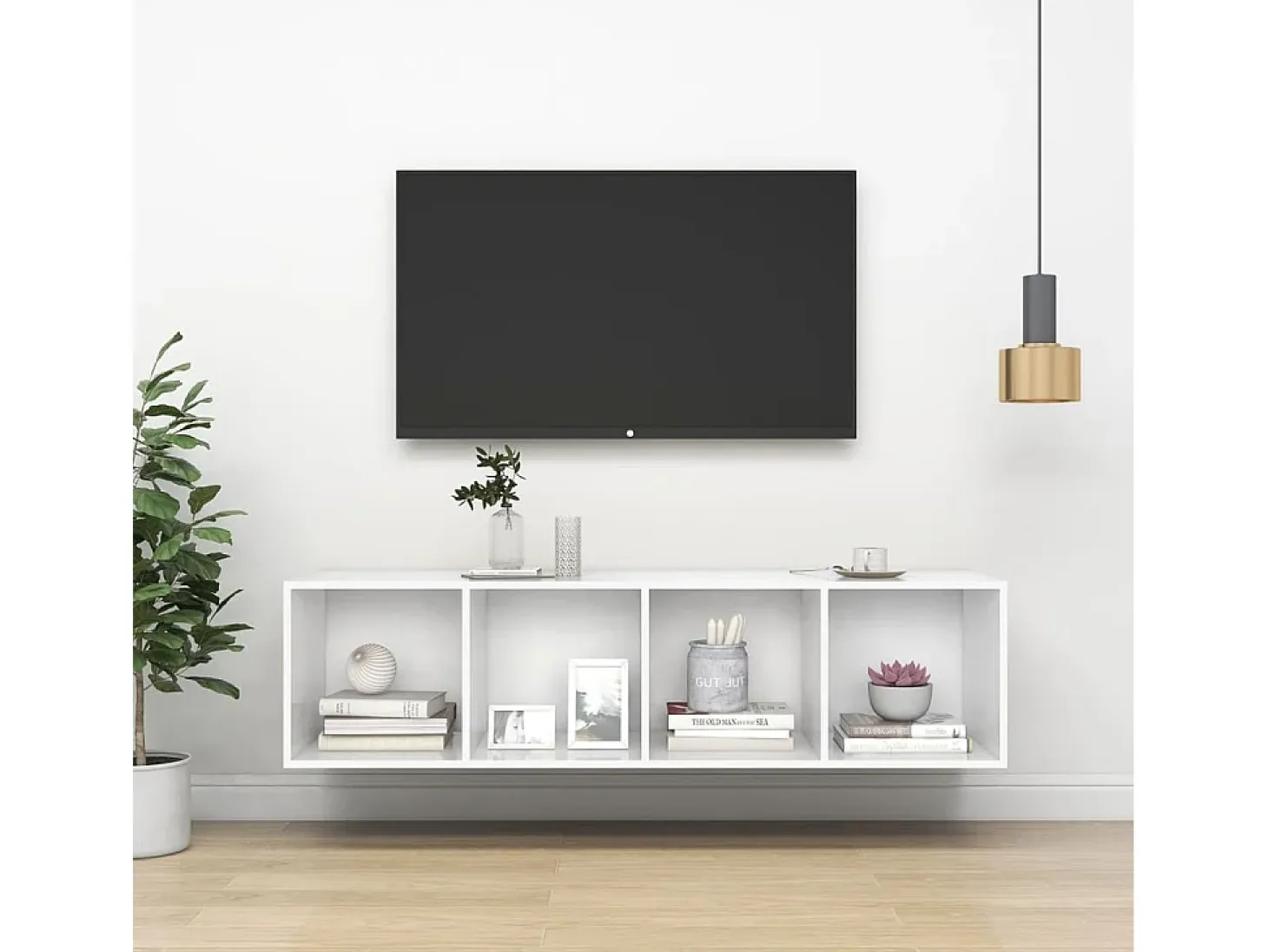 Aymee TV de pared con madera contrachapada blanco 37x37x142,5 cm