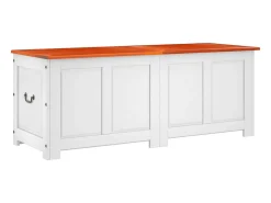 Baúl de almacenaje con tapa madera de acacia marrón y blanco ES641844