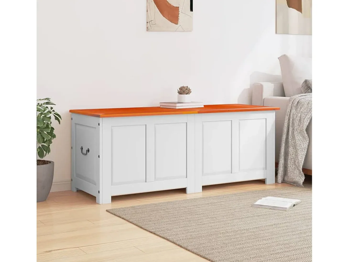 Baúl de almacenaje con tapa madera de acacia marrón y blanco ES641844