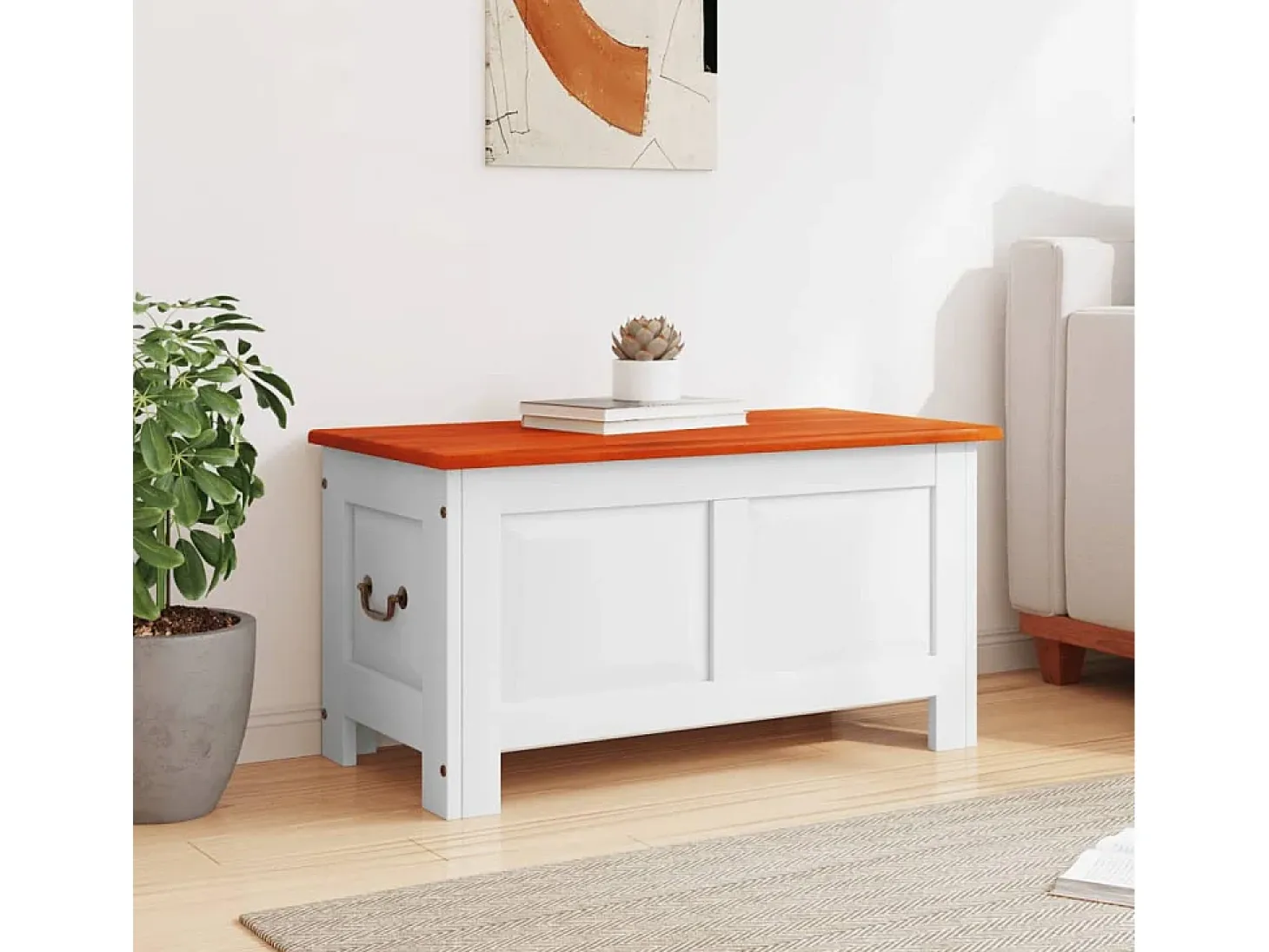 Baúl de almacenaje con tapa madera de acacia marrón y blanco ES238810