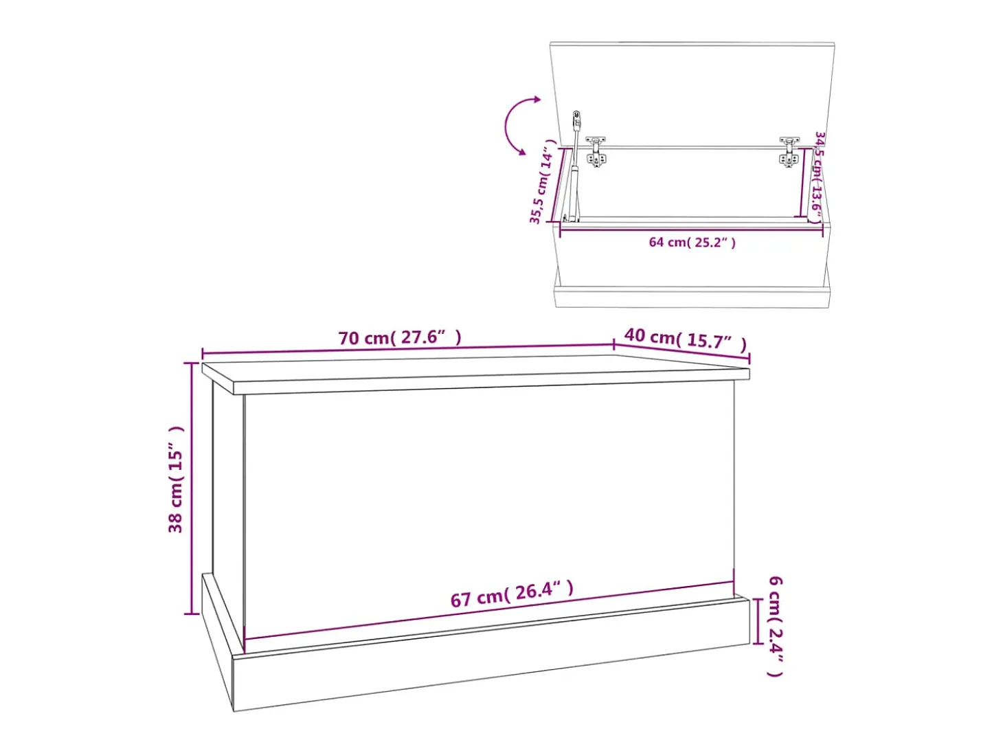 Baúl de almacenaje madera contrachapada negro 70x40x38 cm
