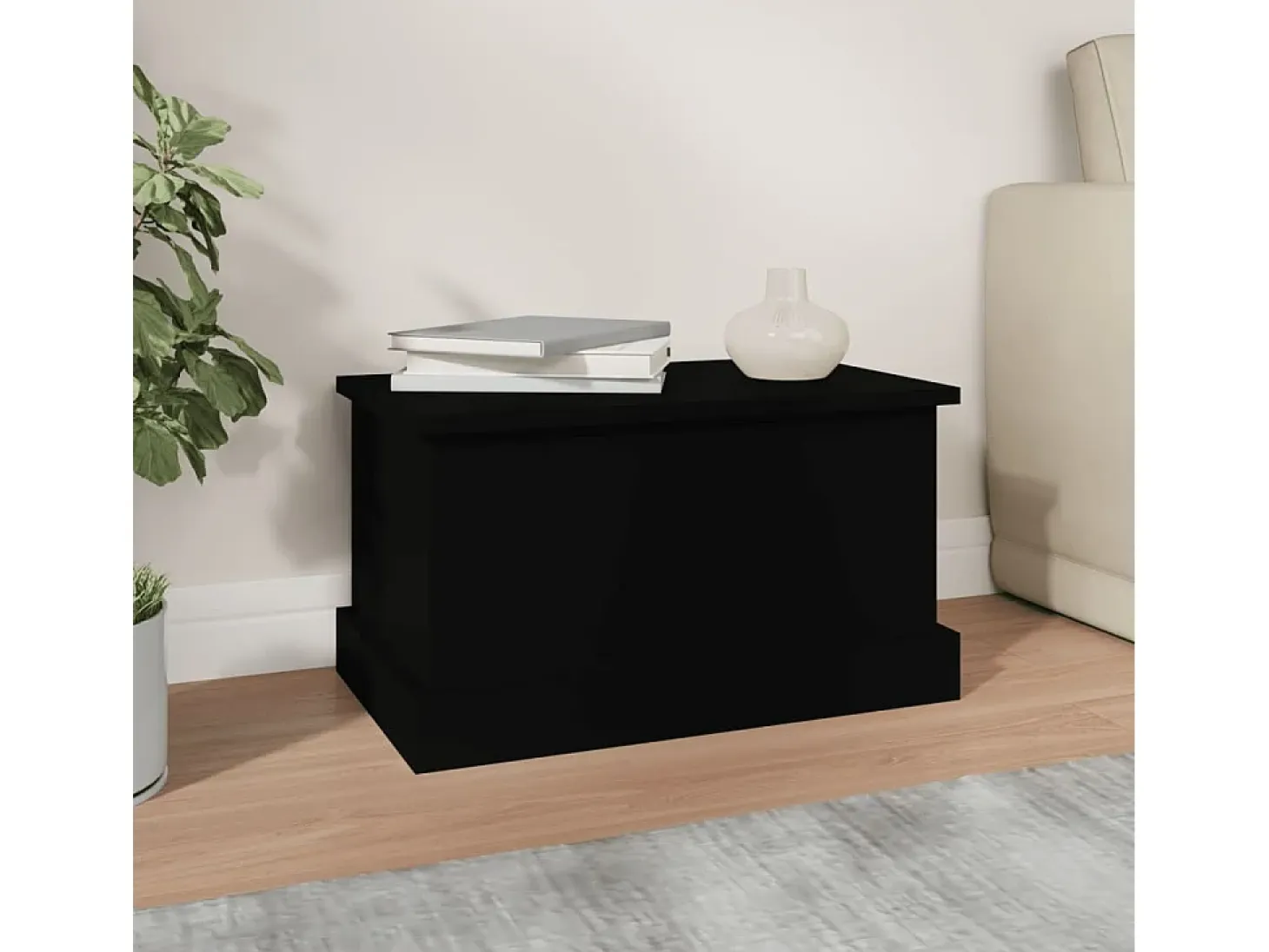 Baúl de almacenaje madera contrachapada negro 50x30x28 cm ES363380