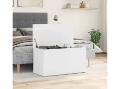 Baúl de almacenamiento madera contrachapada blanco 84x42x46 cm